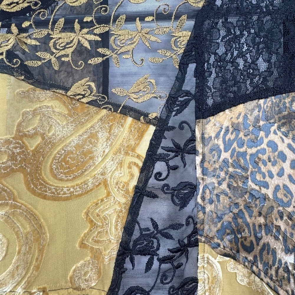 Chicos Patchwork Lace Leopard Paisley Tie Front Kimono Top Sheer Gold Black M - Picture 5 of 9